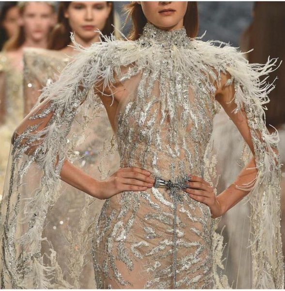 

evening dress yousef aljasmi kim kardashian halter beaded feather orstrich long derss cape almoda gianninaazar zuhlair murad ziadnakad, Black;pink