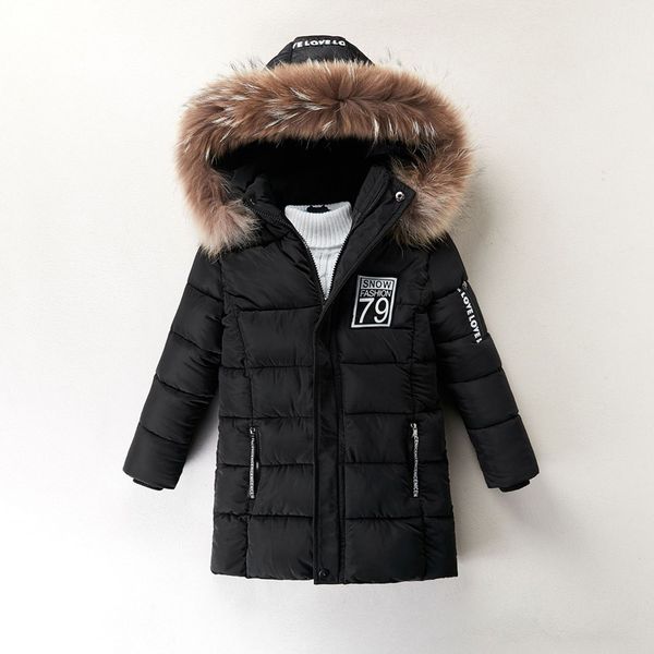 

children's clothing boy warm winter coat long section thicken 2018 new children's cotton jacket high-quality hand-padded cotton, Blue;gray