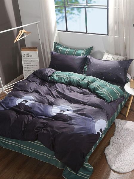 

4pcs bedding set cartoon pattern plain style duvet cover set