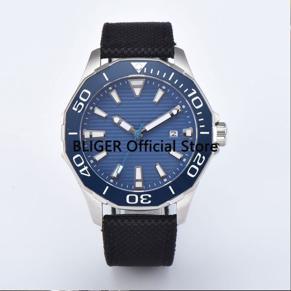 

luxury 45mm blue dial ceramic rotating bezel luminous marks auto date sapphire glass miyota automatic movement men's watch pl-3, Slivery;brown