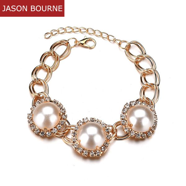 

jason bourne]gold chain crystal bracelets with zircon for women girl big stone green red simulated pearl trendy jewelry br001, Golden;silver
