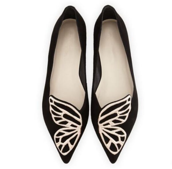 

Bibi butterfly wing flat black blue embroidered toe ballet flat uede leather pointed toe loafer chau ure femme
