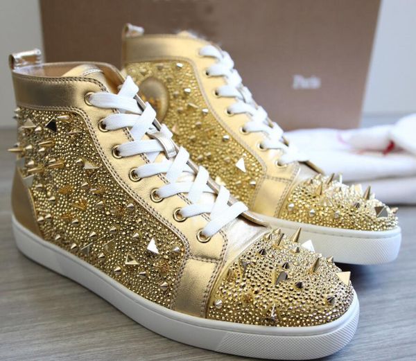 

супер qaulity strass pik pik золотые шипы красные нижние кроссовки мужчины, женщины открытый кроссовки любителей натуральная кожа досуг квар, Black