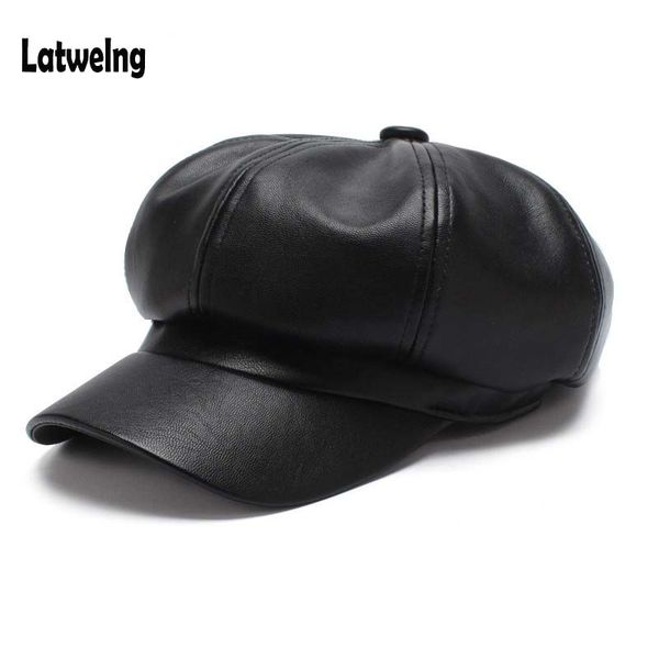 

2018 new stars style newboys caps for women fashion faux leather ladies octagonal hat european and american visor hat wholesale, Blue;gray