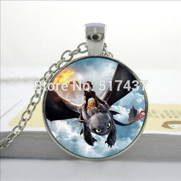 

new how to train your dragon necklace movie pendant dragon jewelry glass p cabochon necklace hz--a529, Silver