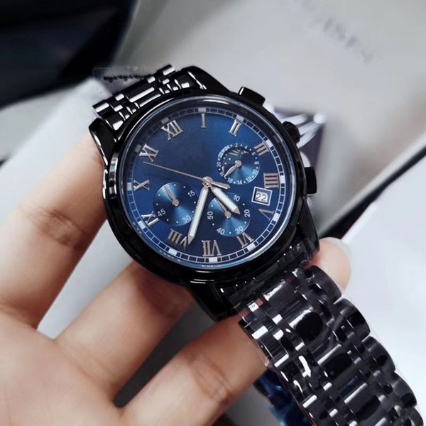 

all sub-dials work luxury wristwatches men waterproof watches satch 316l all stainless steel band luminous business quartz mens watch for ma, Slivery;brown