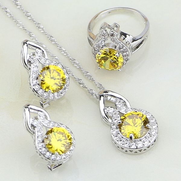 

925 sterling silver jewelry yellow cubic zirconia white zircon jewelry sets for women wedding earring/pendant/necklace/ring, Slivery;golden