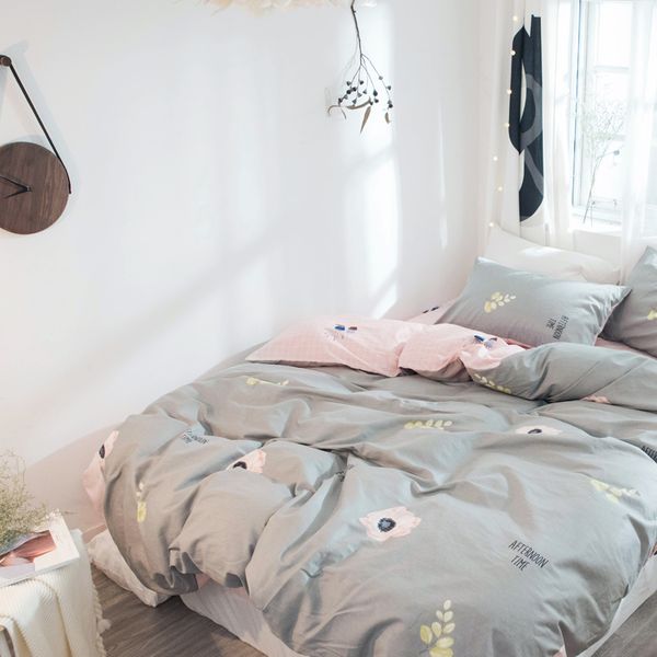 

beyond brief style grey color bedding sets 100% cotton duvet cover set bed sheets quality bedset bedclothes home textile