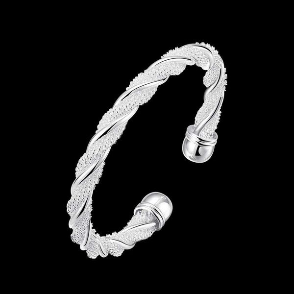 

b020 wholesale fashion silver plated jewelry bangle bracelet women lady gift circle heavy cuff open rope twist, Black