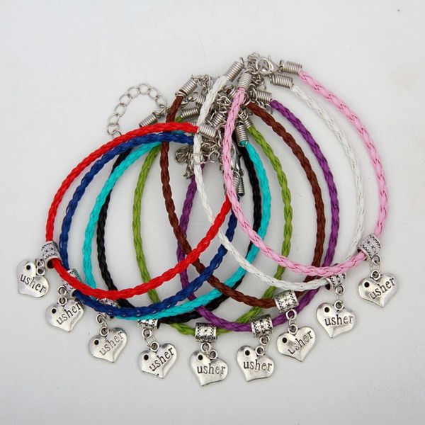 

цинковый сплав древний серебряный ашер семья сердце шарм кулон 20 + 5 см многоцветный кожа тканые веревки браслет женщин ювелирные изделия п, Golden;silver