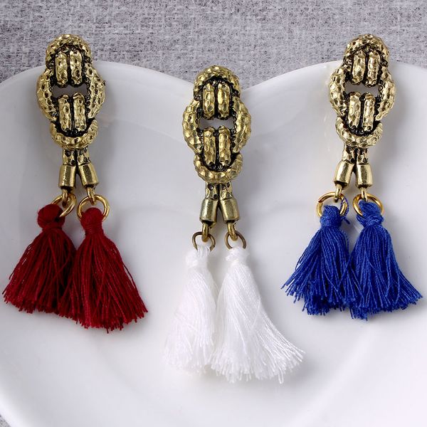 

women jewelry red blue white tassel drop earring ethic classic dangle earring personality jewelry ear drop gift cs19, Silver