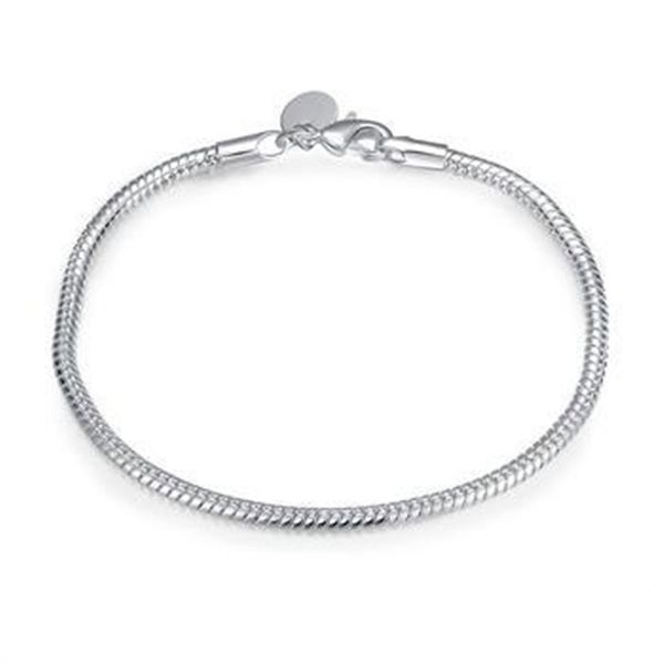 

новый стиль мода ювелирные изделия 925 серебро 3 мм гладкая змея цепи браслет 8.0 дюймов / 20 дюймов 10 шт. / лот горячие продажа бесплатная, Black