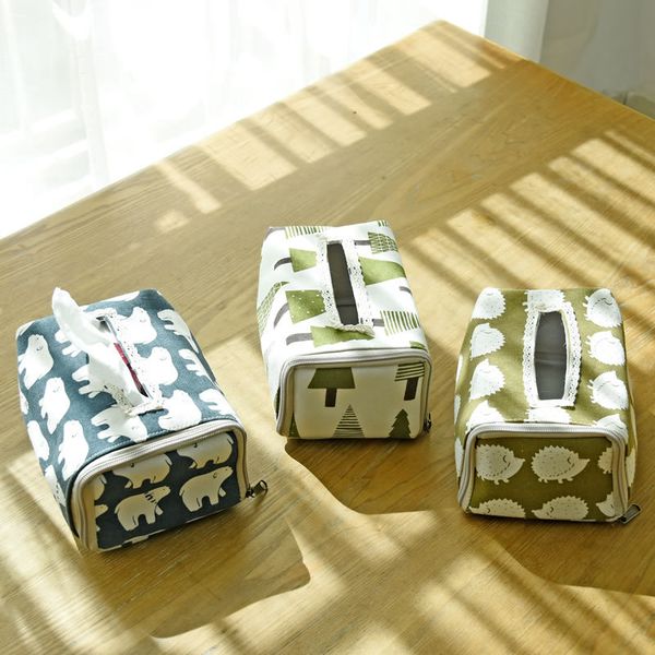 

multifunctional cotton linen tissue box deskpaper towel storage bag travel portable folding tissue box household desk decor