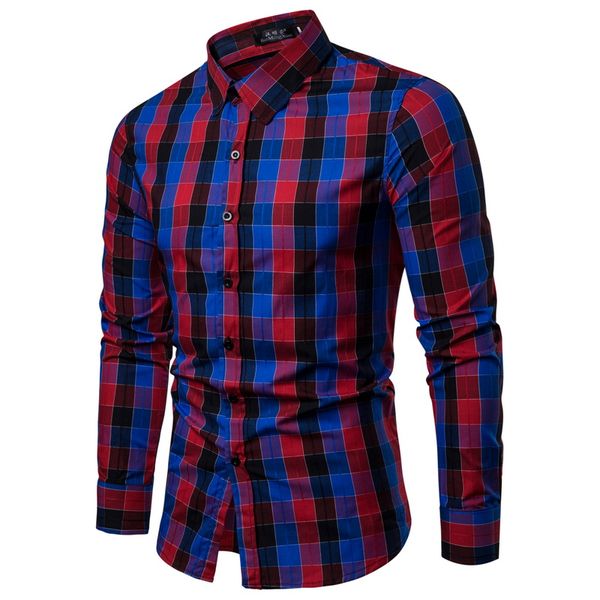 

drop shipping men plaid shirt long sleeve shirts 2018 autumn winter fashion casual multi-color checkered cotton chemise homme, White;black