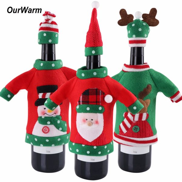 

ourwarm ugly christmas sweater wine bottle cover new year decoration santa claus snowman elk christmas decorations for home