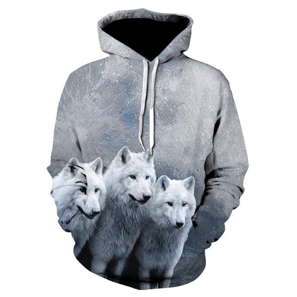 

2018 brand wolf printed hoodies men 3d sweatshirt quality fashion pullovers coat novelty streetwear male hooded, Black