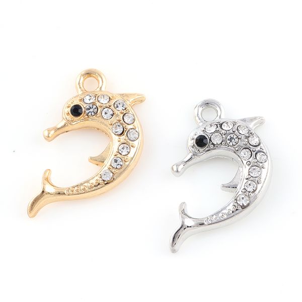 

16 * 25 мм Серебряный мини океан Кристалл Дельфин оболочки прелести кулон ювелирные