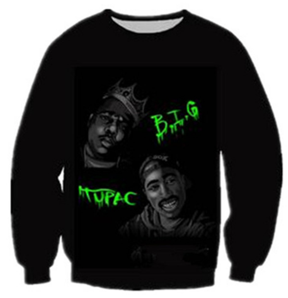 

новая мода женщины / мужчины черный рэпер тупак 2pac harauku стиль смешные 3d печатных crewneck кофты толстовки k48, Black