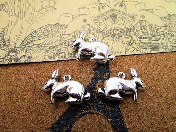 

12pcs-- 27*19mm antique silver big 3d rabbit charm pendants, Bronze;silver