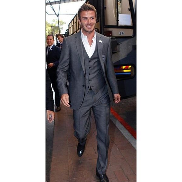 

2017 gray david beckham groom groomsman suit custom made tuxedos ( jacket+pants+vest) wedding man suits costume homme style, White;black