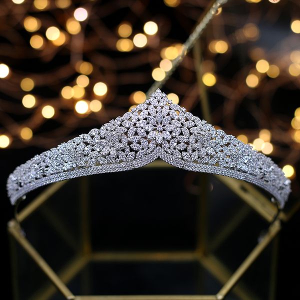 

sparkling full zircon tiaras crowns for brides princess silver wedding hairbands crystal evening hair jewelry wedding gift