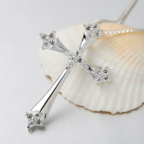 

god's love cross s925 standard silver necklace short clavicle chain for ladies 2017 new pendants holiday gift