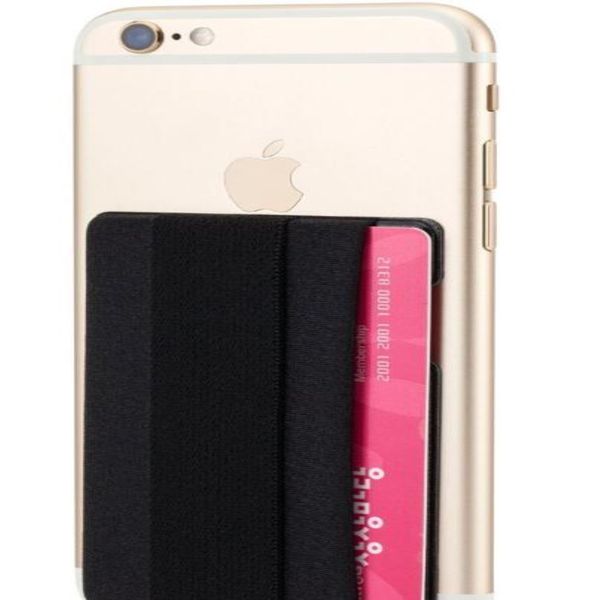 

low moq cell phone adhesive lycra sticky wallet card holder with handstrap business credit card holder for iphone x 8 6 6s 7 plus samsung