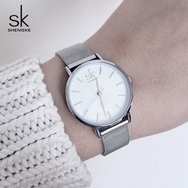 

shengke watches women brand luxury silver stainless steel female quartz watch reloj mujer 2018 sk ladies bracelet watches y18102310, Slivery;brown