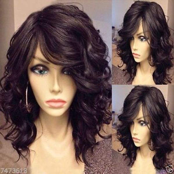 

fixsf594 vogue short brown curly wavy hair wigs for fashion women wig, Black;brown