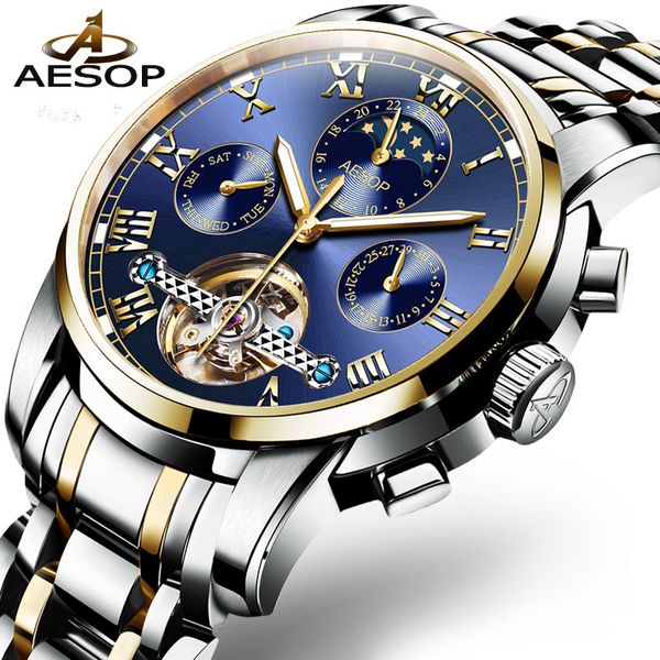 

watch men stainless stee automatic machine blue watch relogio masculino, Slivery;brown