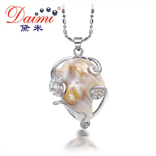 

daimi 2016 new huge natural white black baroque pearl pendant necklace for women casual style, Silver