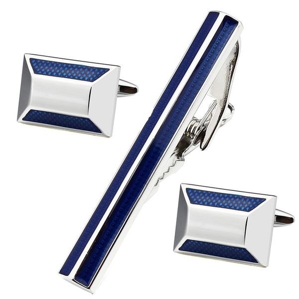 

hawson trendy blue tie clips & cufflinks men enamel cuff link and tie clip sets fashion copper metal tie pin sets, Silver