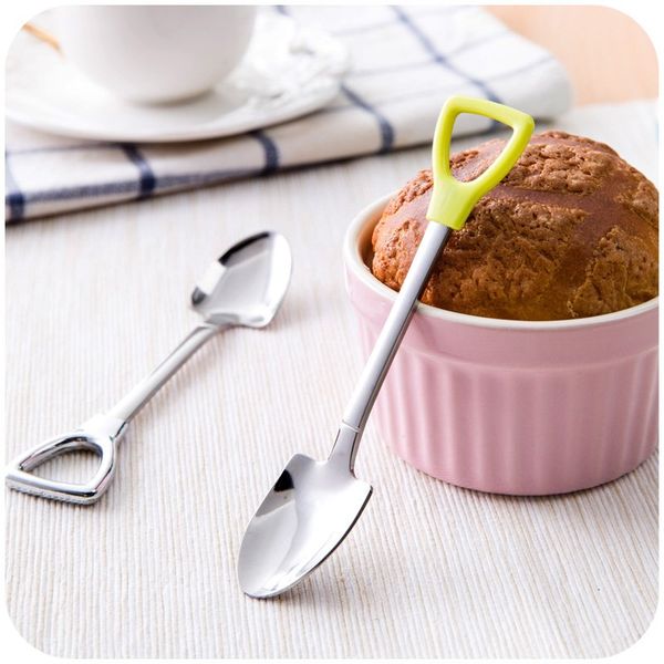 

2018 creative stainless steel spoon shovel shape ice cream coffee soup spoon long handle spoons for kids novelty