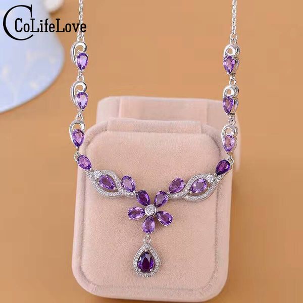 

elegant amethyst necklace for evening party natural amethyst necklace pendant solid 925 silver gemstone wedding pendant