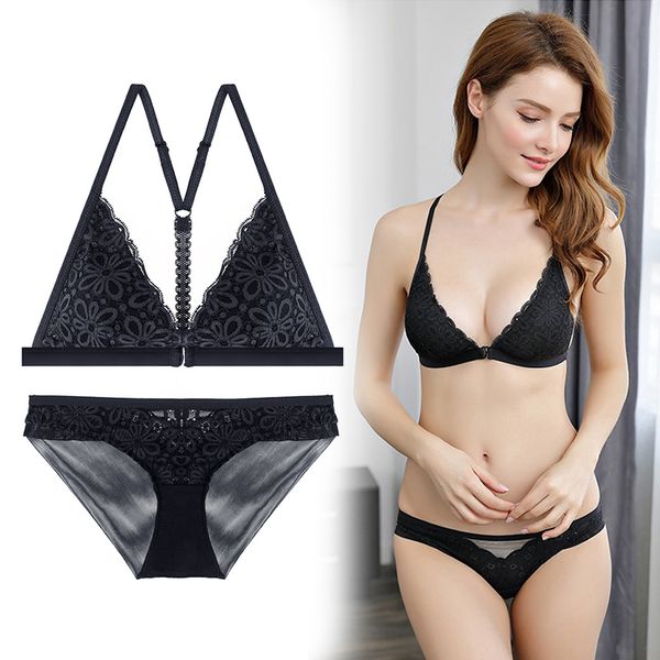 

y-line straps underwear bra se bra lette ultrathin set front closure wire deepv temptation lace lingerie set, Red;black