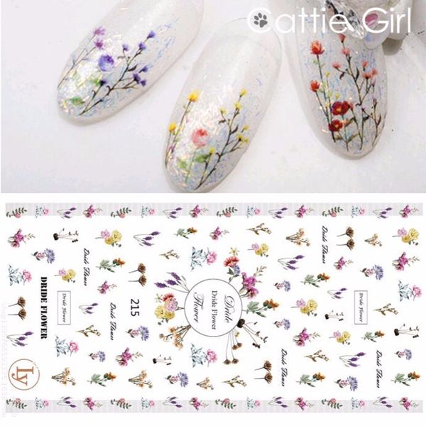 

1 sheet dry flowers leaves 3d nail art transfer stickers nail design water marble moon accessories for decorations, Black