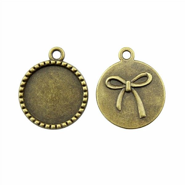 

25 pieces cabochon cameo base tray bezel blank jewelry accessories bow knot background single side inner size 18mm round glass cabochons, Slivery;crystal