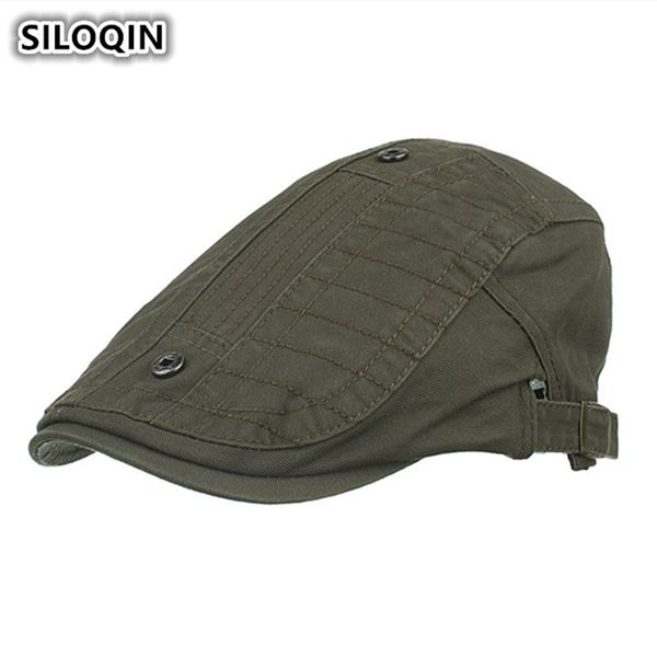

siloqin 100% cotton retro beret 2018 new style stud button decoration vintage visor for men and women adjustable size cap, Blue;gray