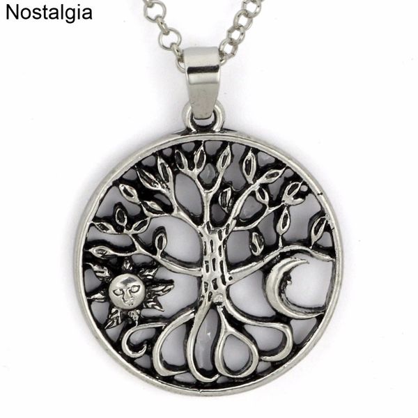 

nostalgia tree of life pendant sun and moon necklace jewelry wiccan neclaces for women accessories, Silver