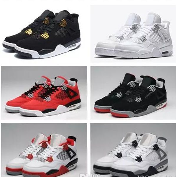 

Дешевые Новые люди 4 Pure Money Баскетбольные кроссовки мужские 4S BRED Белый Спорт Цемен