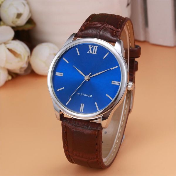 

woman mens retro design leather band analog alloy quartz wrist watch erkek kol saat watch women leather 2018, Slivery;brown