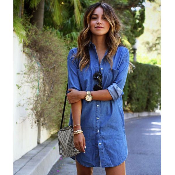 

women plus size clothing mini jeans shirt dresses autumn long sleeves denim causal dresses ing, Black;gray
