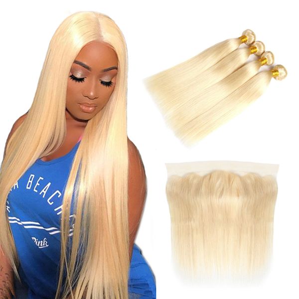 Peruvian Straight 613 Blonde Hair Lace Frontal Straight Human Hair