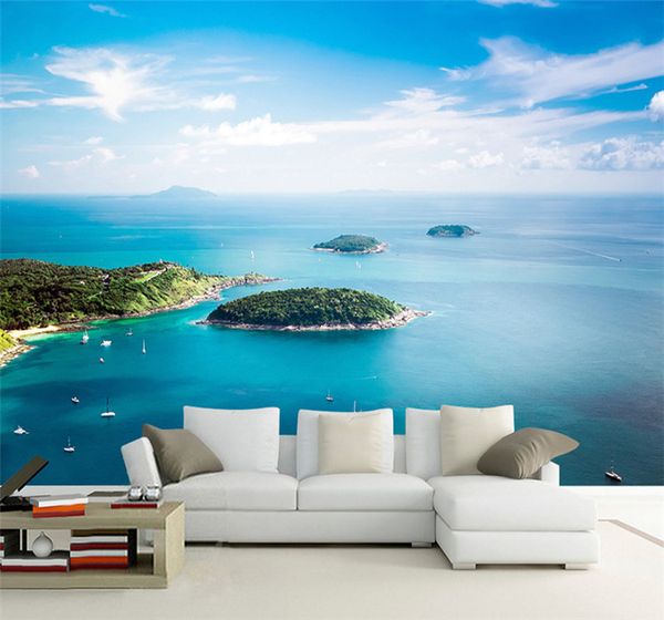 

Mediterranean tyle blue ky ea view i land 3d wallpaper beautiful nature land cape photo mural living room bed ide home decor