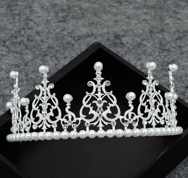 

cake baking, crown alloy drill, hoop highlight, pearl princess crown, bridal ornament, birthday decorating headwear, Silver