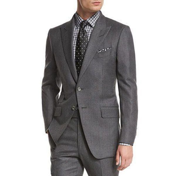 

2018 men suits grey wedding groom tuxedos custom made groomsmen suits formal man blazers 2 pieces peaked lapel one button prom wear, Black;gray