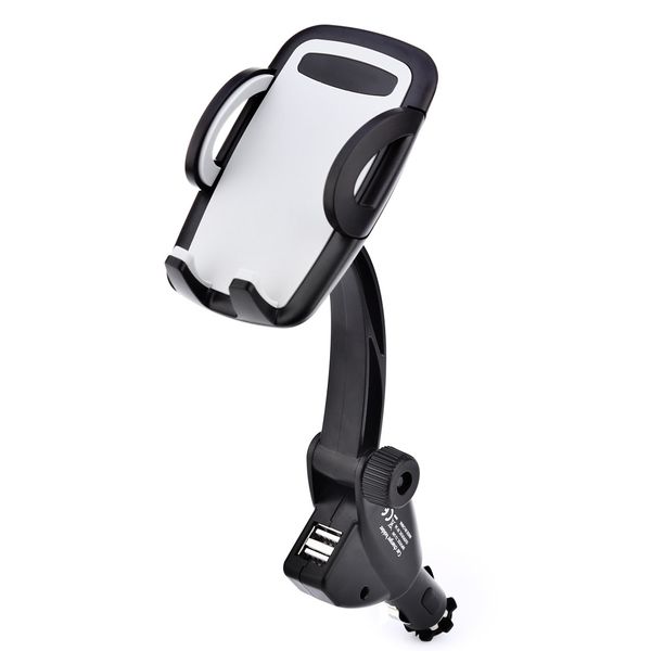 

360 degrees rotation practical car charger phone holder 2 usb 3a output for iphone samsung xiaomi huawei lg motor htc etc smartphones