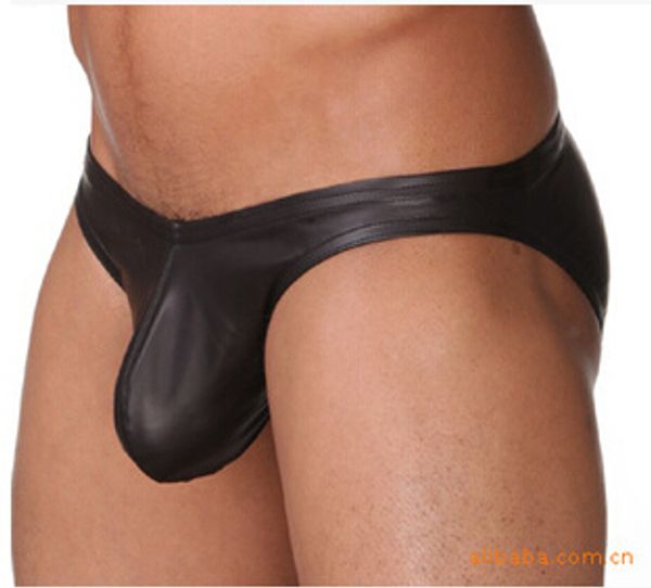 

2015 style black imitation leather men's underwear appeal briefs ing, Black;white
