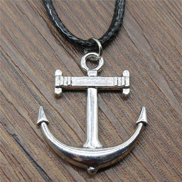 

wysiwyg 5 pieces leather chain necklaces pendants choker collar women necklace jewelry anchor 33x29mm n6-b13574, Golden;silver