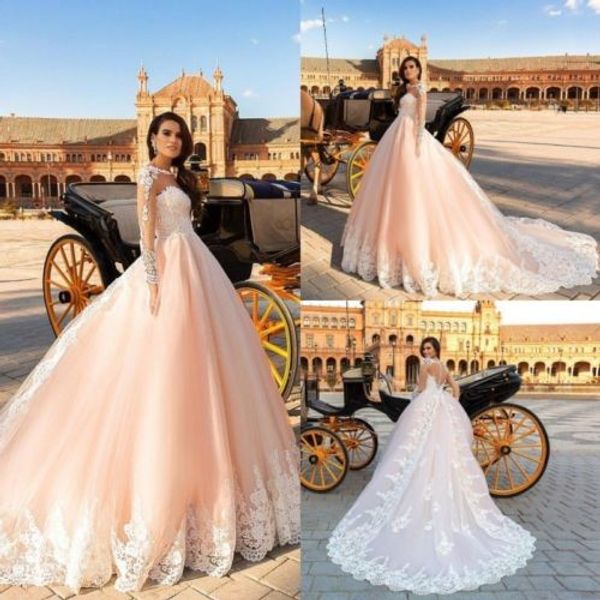 compre blush vestidos de novia de color naranja manga larga vestidos